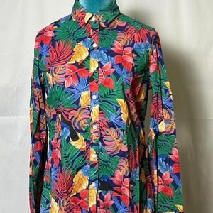J. McLaughlin Tropical Toucan & Jungle Print Cotton Shirt